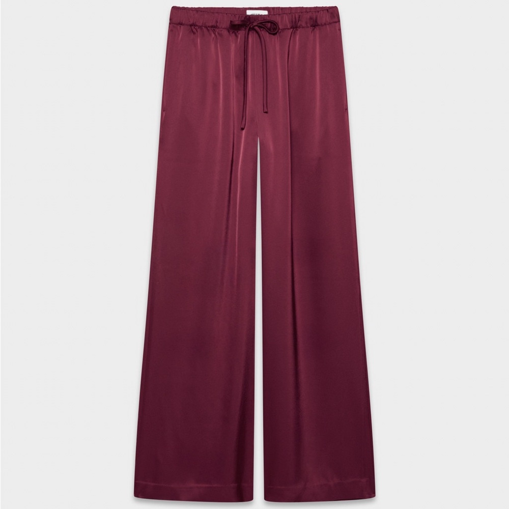 Aritzia Rich Burgundy Wide-Leg Satin Lodge Pants